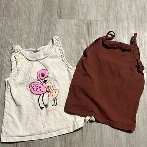 4/$30 Kids Flamingo Print and Solid Brown Tank Tops